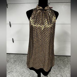 Beautiful brown and yellow polka dot silk ABS shift dress for every occasion